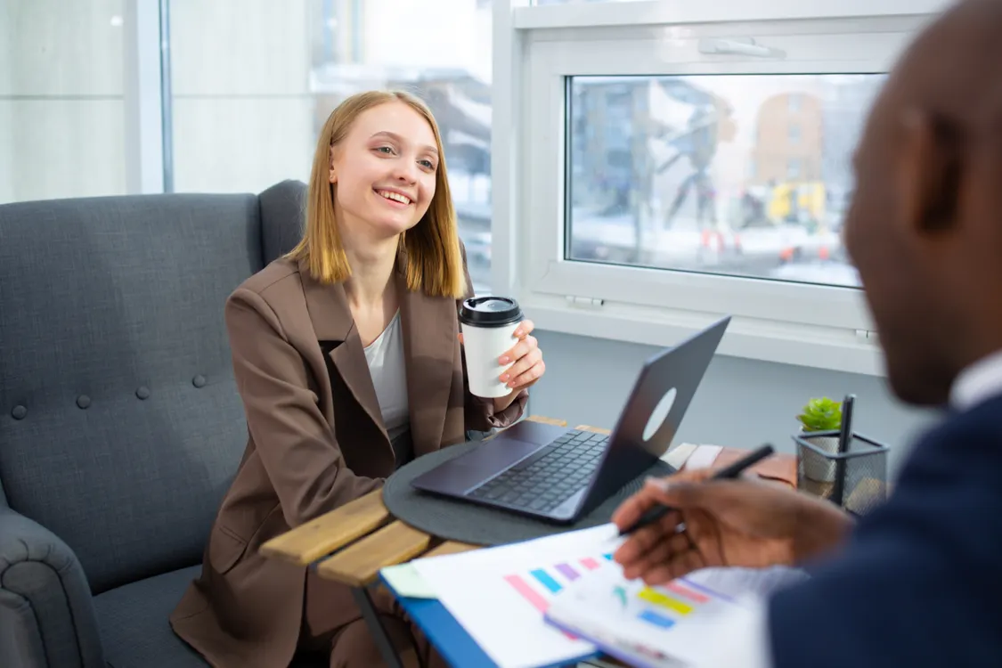 A consultant and client discussing an organizational plan